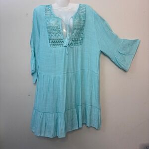 Coco + Carmen Cover Up Dress Crochet Detail‎ Tassel Tie Bell Sleeve S/M